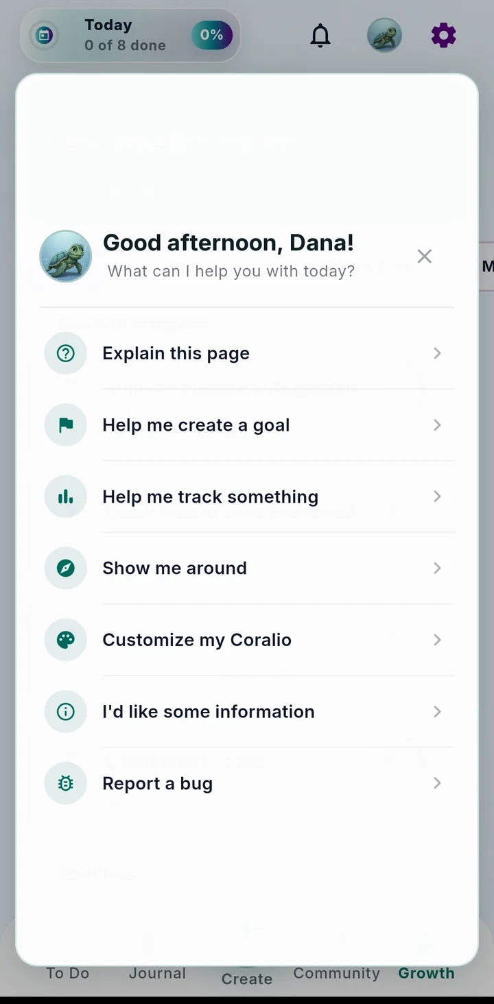 Guardian panel: explain this page, help me create a goal, show me around