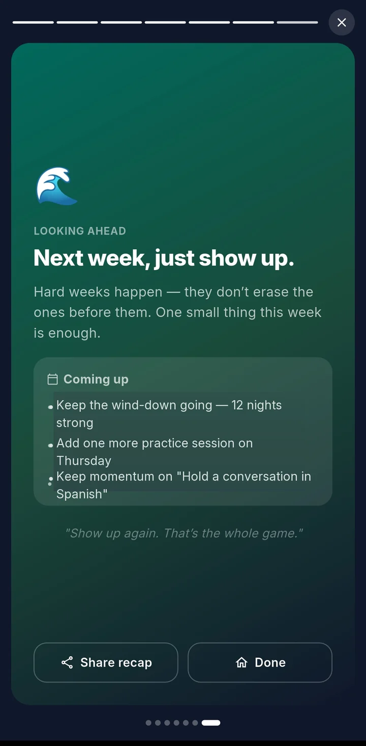 Weekly recap closing: Next week, just show up.