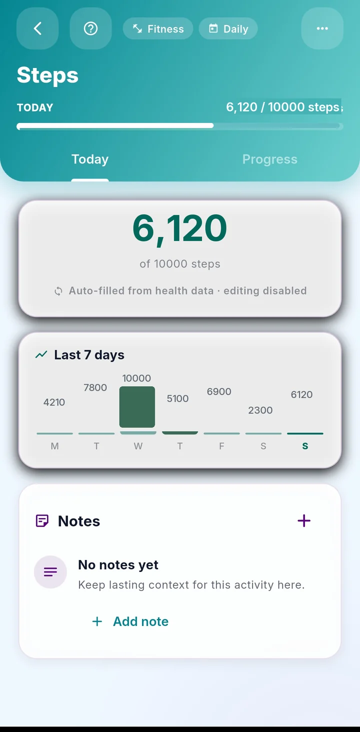 Steps tracker with the last seven days